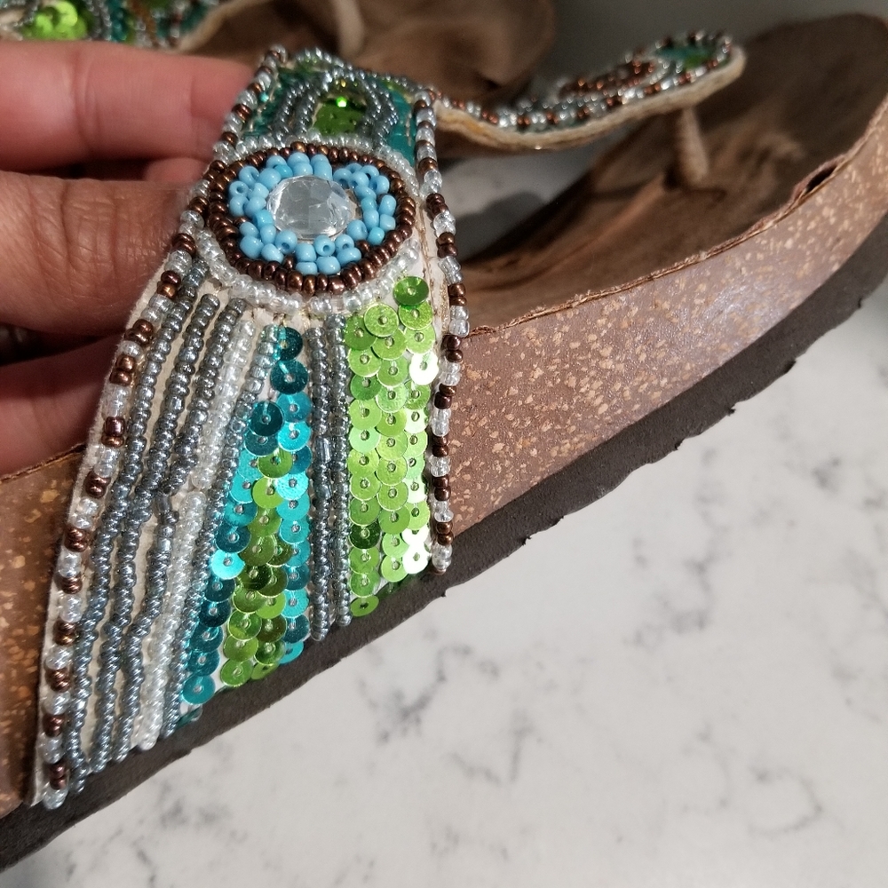 👡 LEATHER BEADED SANDALS - Picture 3 of 9